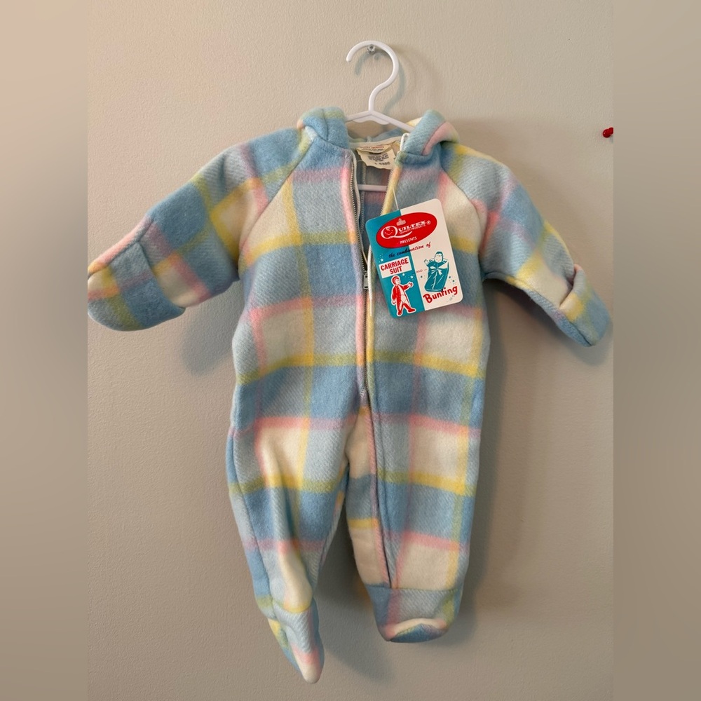 Vintage Quiltex Baby Bunting Sleeper Pastel Colors Plaid
